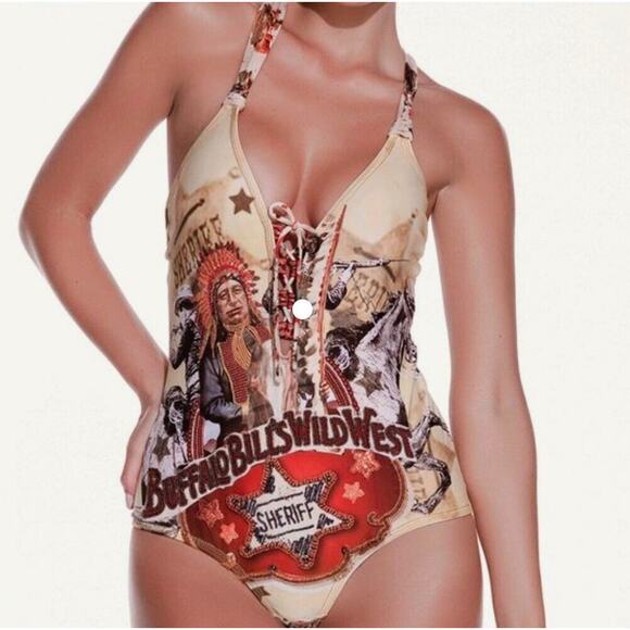 AGUA BENDITA Swimsuit M Pluma Buffalo Bills Wild West Sheriff One Piece NEW